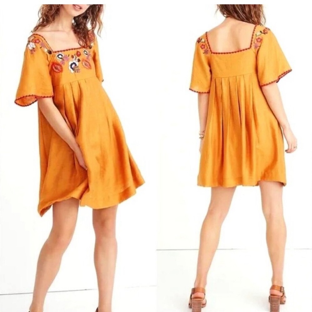 Madewell Stella Orange Embroidered Square Neck Dress